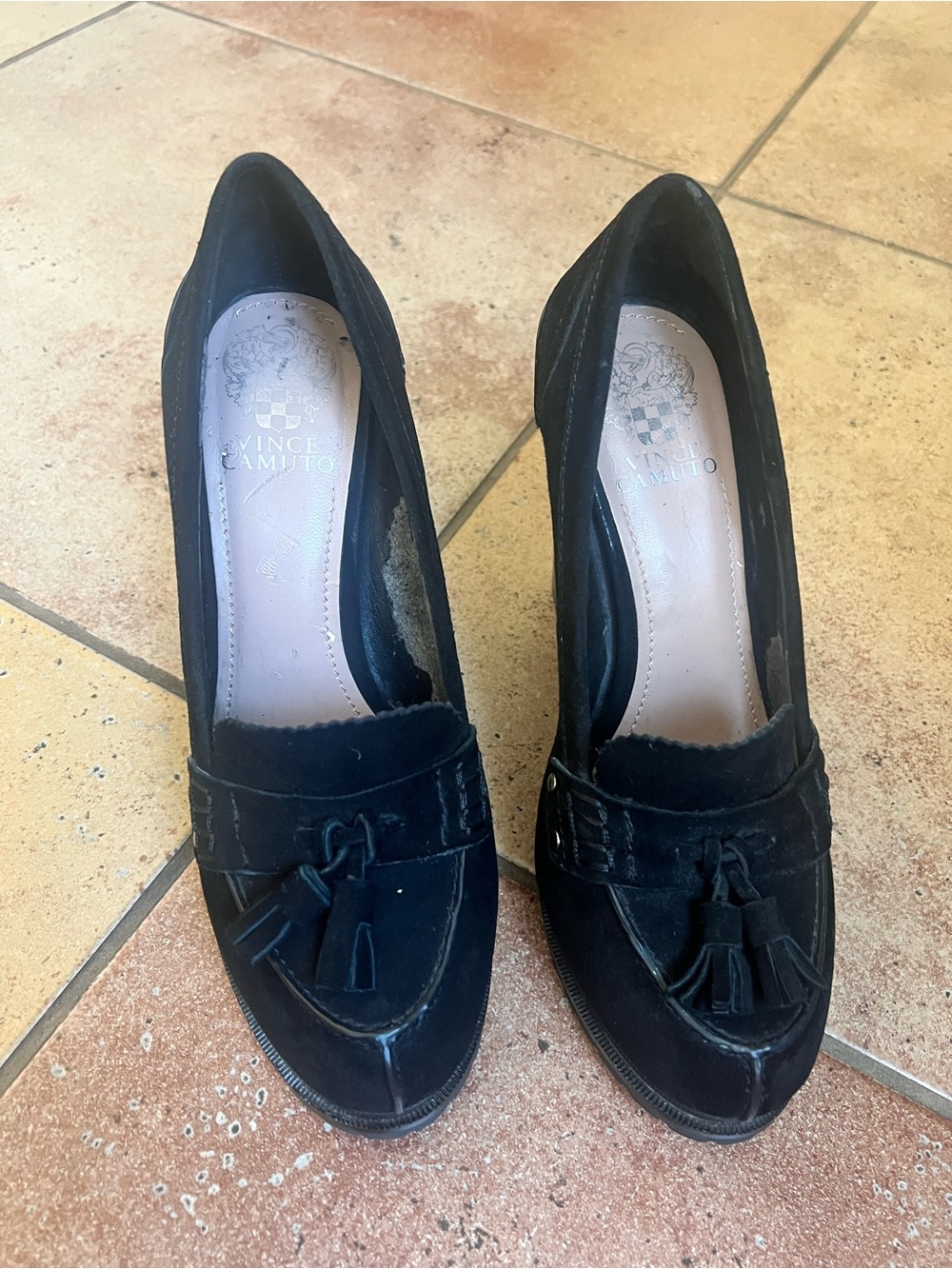 Vince Camuto Black Suede Tassel Loafers